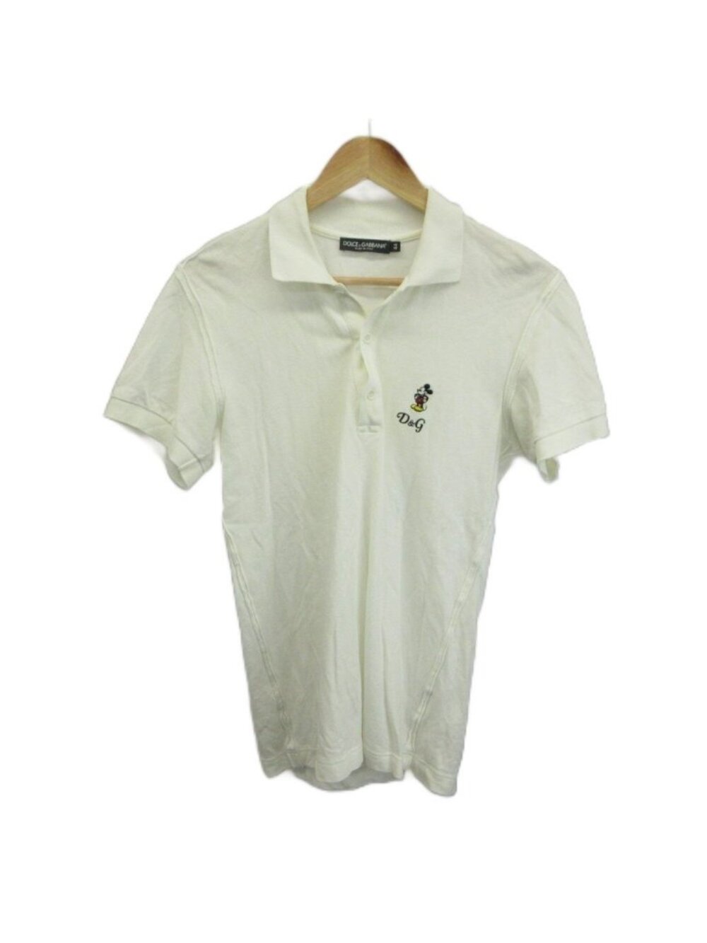Dolce & Gabbana Polo Short Sleeve Mickey Mouse Embroidery Half Button White 44
